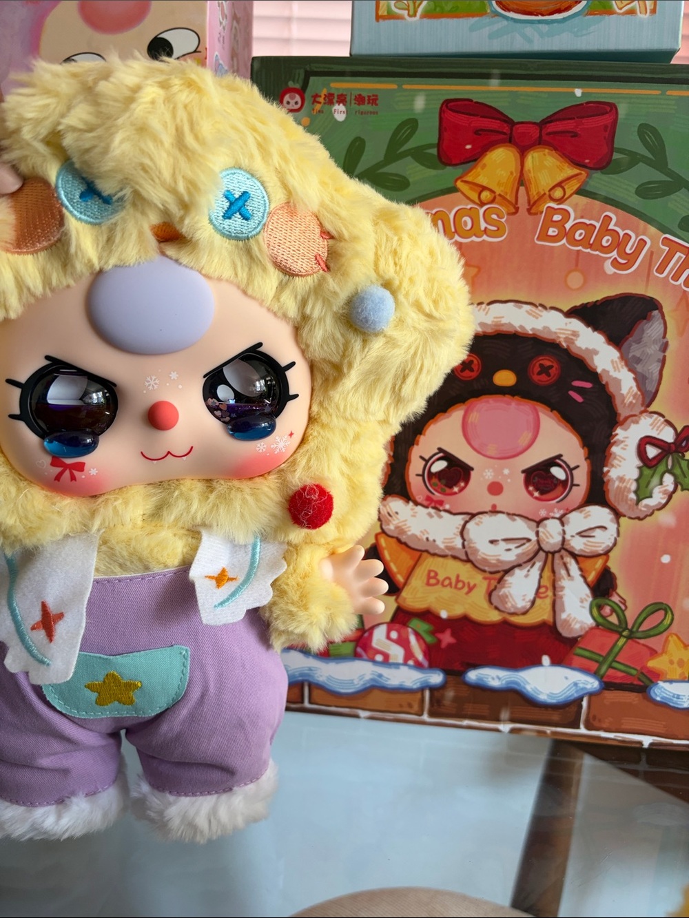 Baby Three Plush Yellow Baby Doll in Purple Outfit - Cute Character Toy